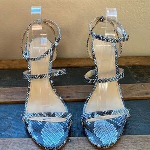 Black Suede Studio Gwen Snake-Print Heel Sandals, Women's Sz 41 (10 US)
